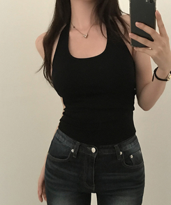 【カップ付き】ホルターネックキャミソール BLACK