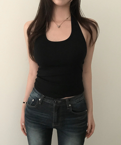 【カップ付き】ホルターネックキャミソール BLACK