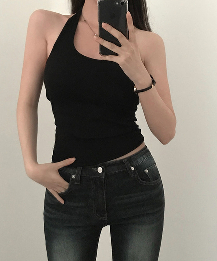 【カップ付き】ホルターネックキャミソール BLACK