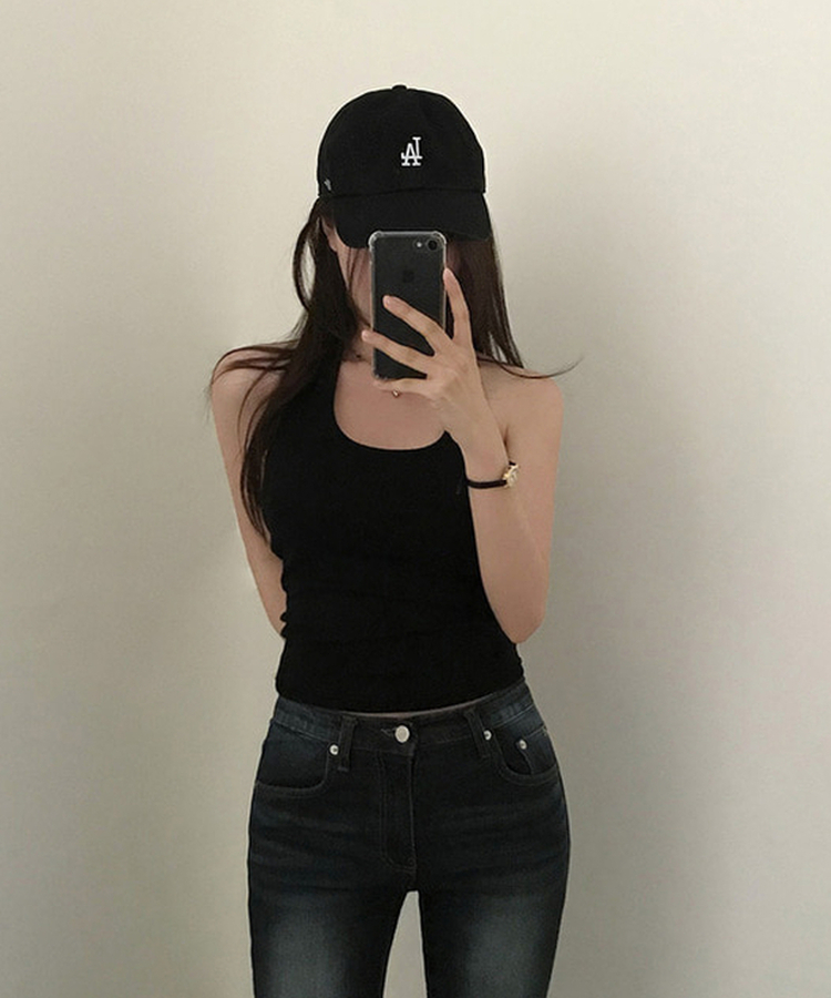 【カップ付き】ホルターネックキャミソール BLACK