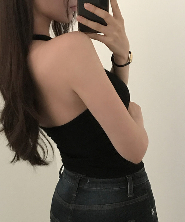 【カップ付き】ホルターネックキャミソール BLACK