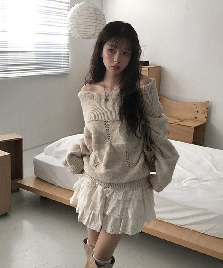 パンチングティアードスカート WHITE