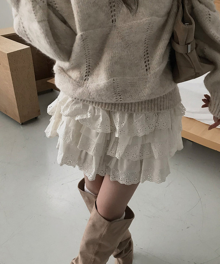 パンチングティアードスカート WHITE