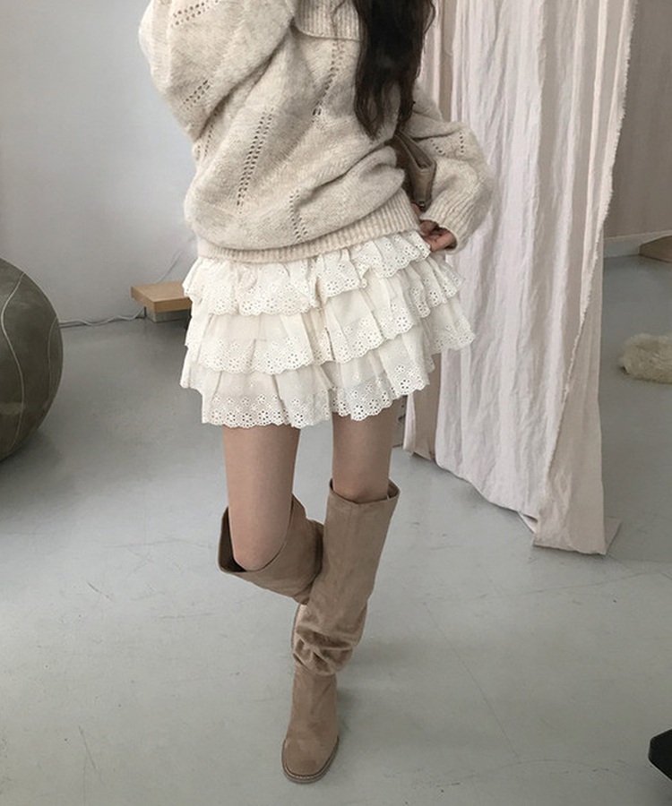 パンチングティアードスカート WHITE