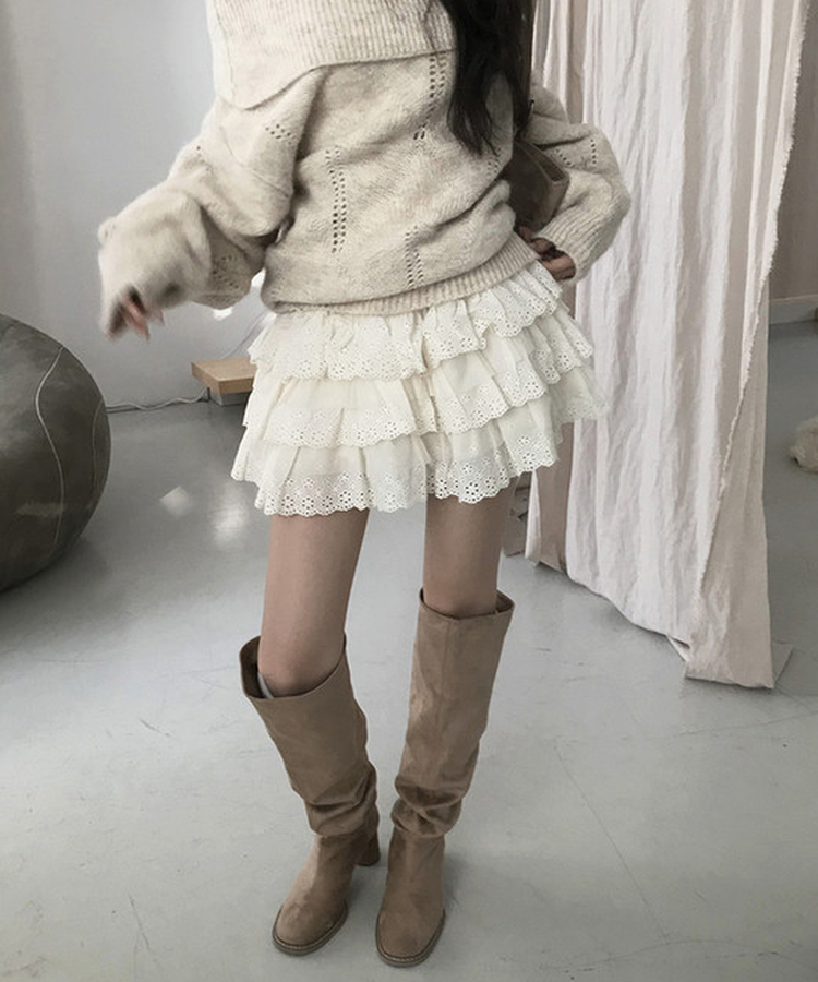 パンチングティアードスカート WHITE