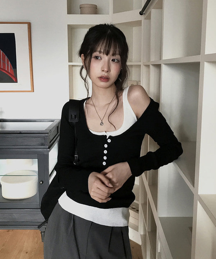 SET】キャミソール＋レイヤードトップス｜長袖Tシャツ｜韓国