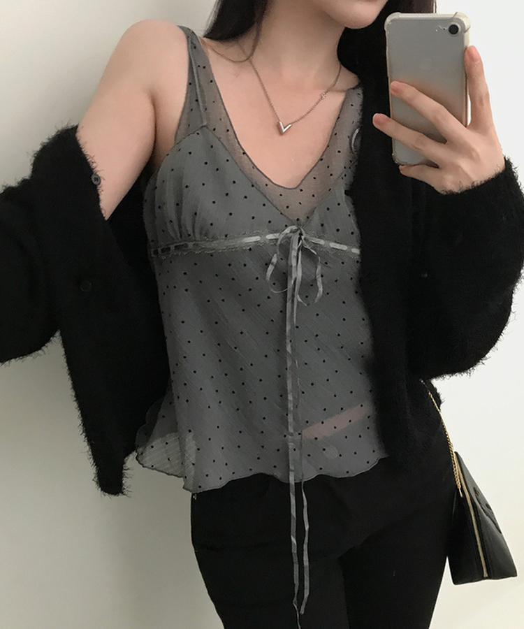 ドットシースルーキャミブラウス GREY
