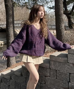 Vネックアバンルーズニット(5color) PURPLE