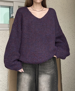 Vネックアバンルーズニット(5color) PURPLE