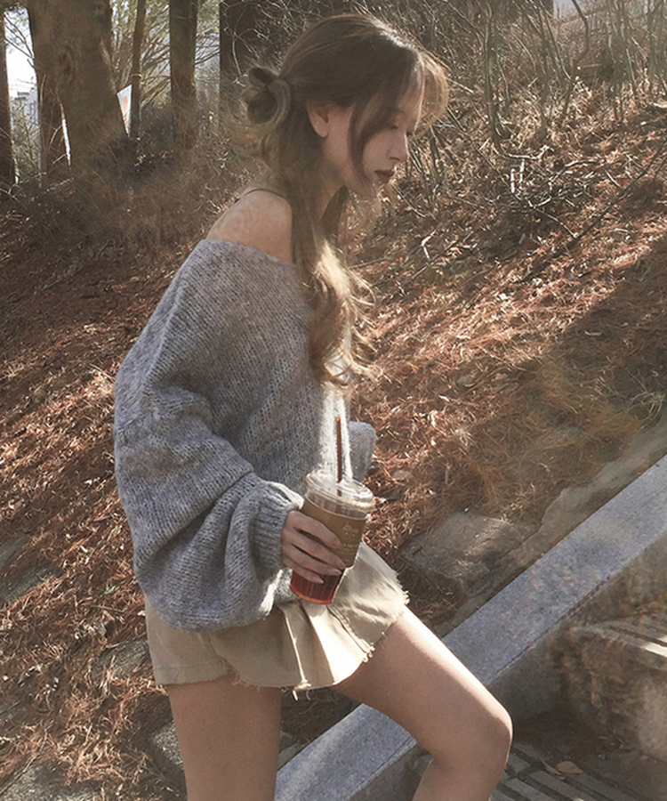 Vネックアバンルーズニット(5color) GREY