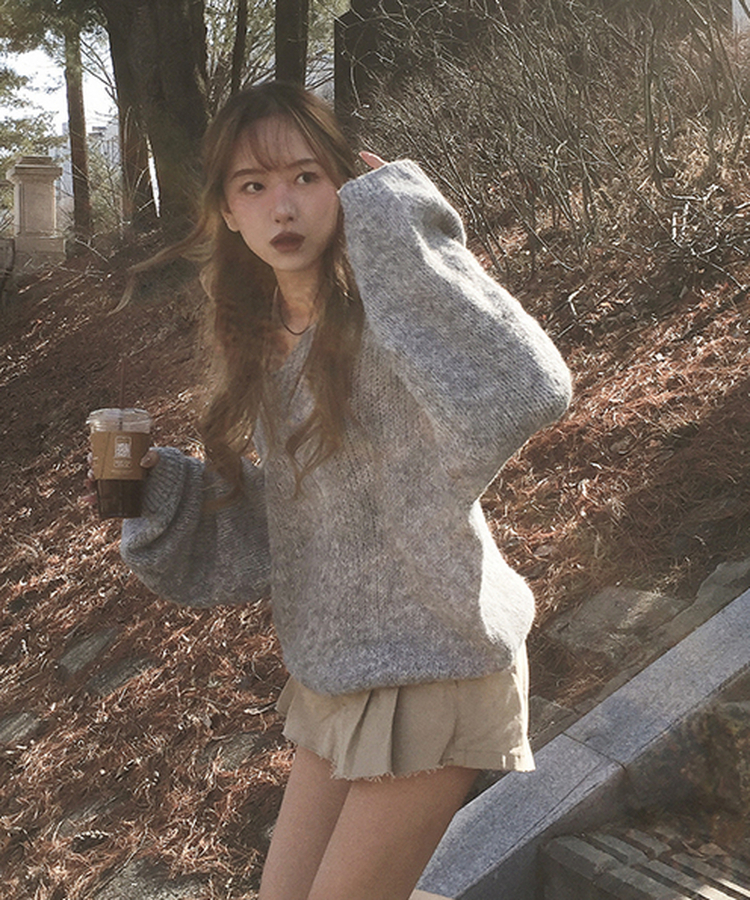 Vネックアバンルーズニット(5color) GREY