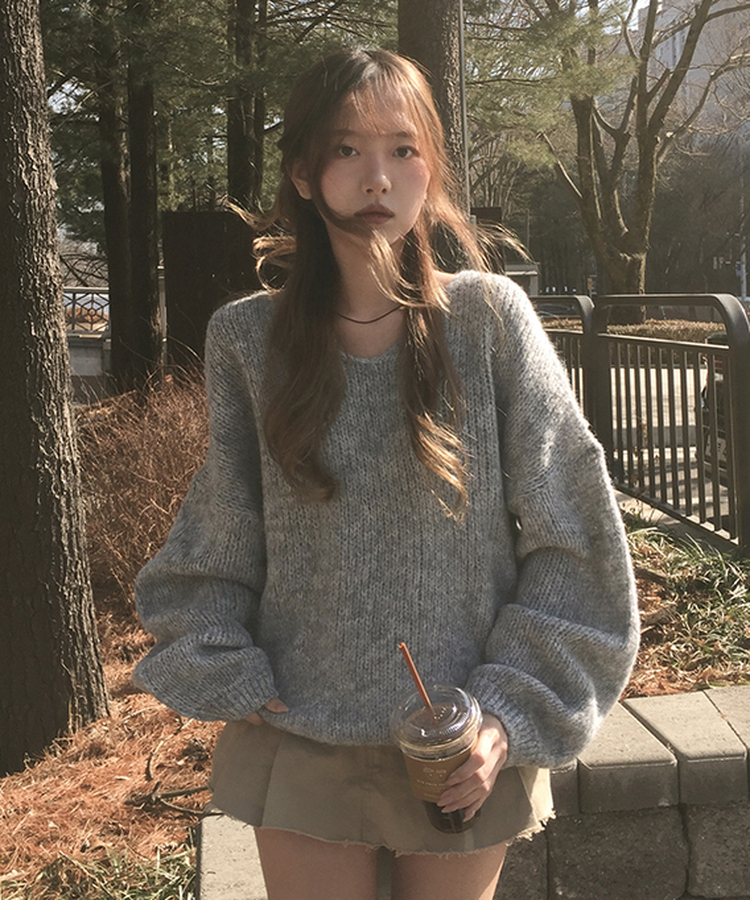 Vネックアバンルーズニット(5color) GREY