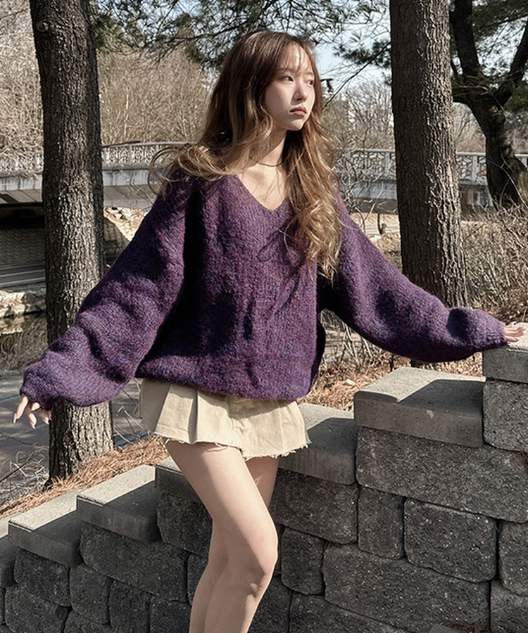 Vネックアバンルーズニット(5color) PURPLE