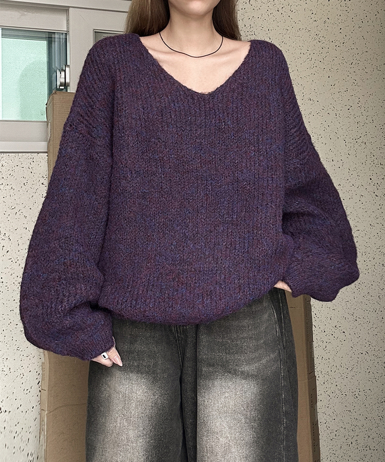 Vネックアバンルーズニット(5color) PURPLE