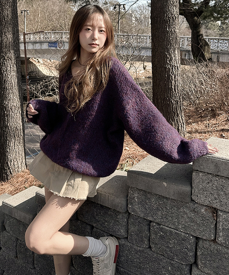Vネックアバンルーズニット(5color) PURPLE