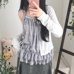 【SET】ドットキャミソール＋カーディガン＋タイ SKY BLUE