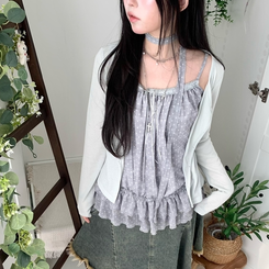 【SET】ドットキャミソール＋カーディガン＋タイ SKY BLUE