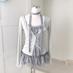 【SET】ドットキャミソール＋カーディガン＋タイ