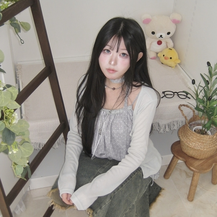 【SET】ドットキャミソール＋カーディガン＋タイ SKY BLUE