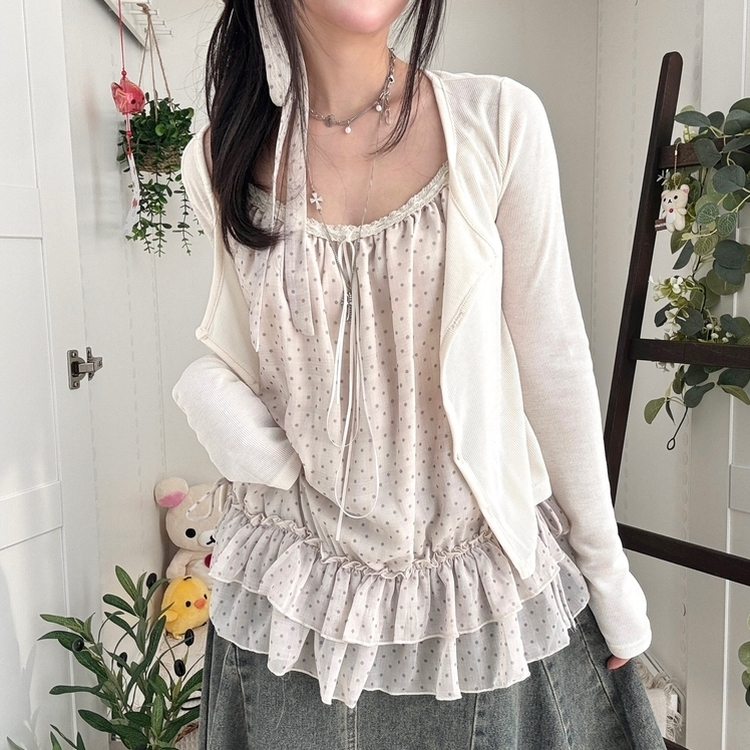 【SET】ドットキャミソール＋カーディガン＋タイ IVORY