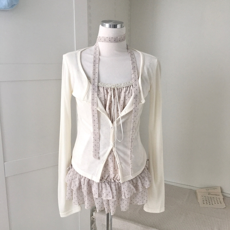 【SET】ドットキャミソール＋カーディガン＋タイ