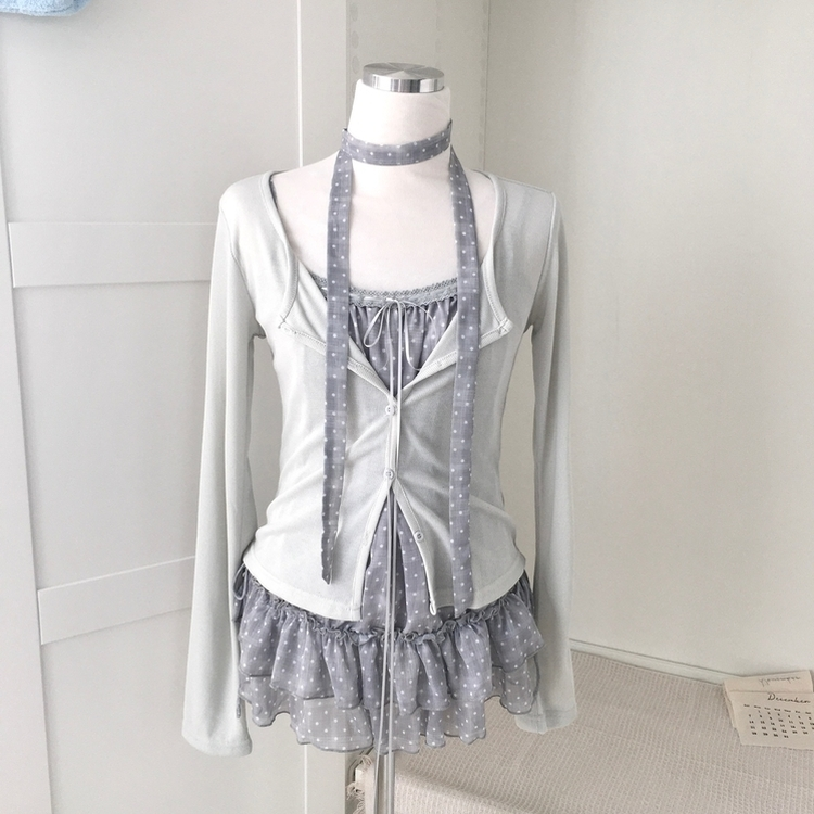 【SET】ドットキャミソール＋カーディガン＋タイ