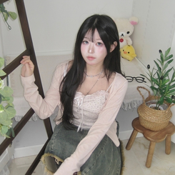 【SET】レース小花柄キャミソール＋カーディガン PINK