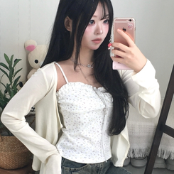 【SET】レース小花柄キャミソール＋カーディガン WHITE