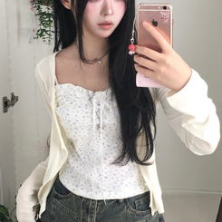 【SET】レース小花柄キャミソール＋カーディガン WHITE