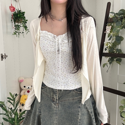 【SET】レース小花柄キャミソール＋カーディガン WHITE