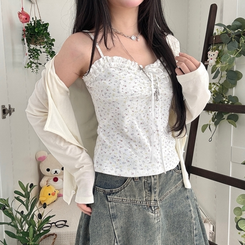 【SET】レース小花柄キャミソール＋カーディガン WHITE