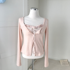 【SET】レース小花柄キャミソール＋カーディガン