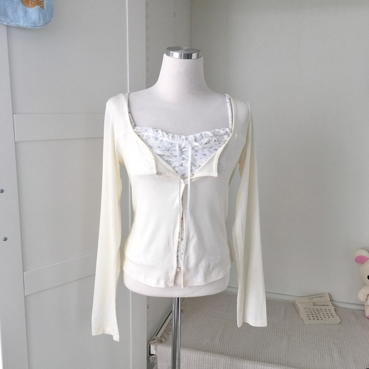 【SET】レース小花柄キャミソール＋カーディガン