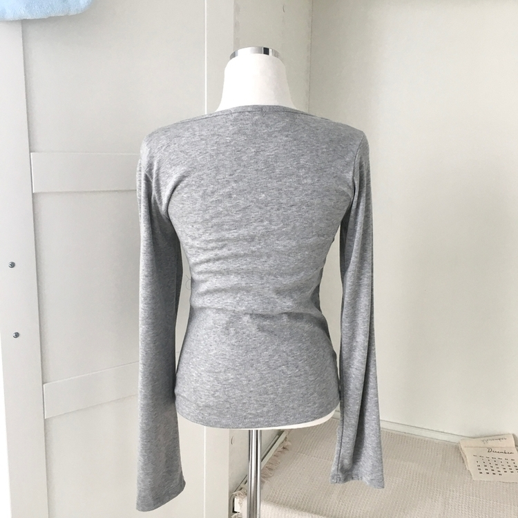 슬림핏 리본 긴팔 티셔츠 롱슬리브 스퀘어넥