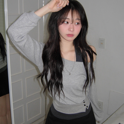 【SET】ワンオフショルダートップス＋ホルターネックキャミソール GREY