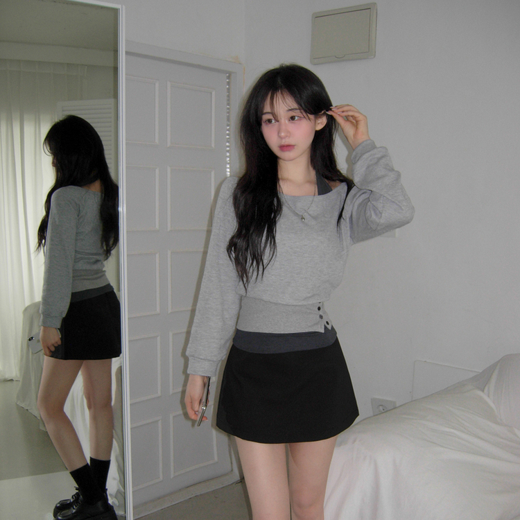 【SET】ワンオフショルダートップス＋ホルターネックキャミソール GREY