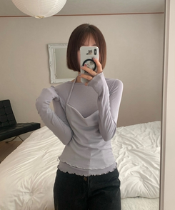 【SET】ホルターネックキャミソール＋レイヤードTシャツ(5color) GREY