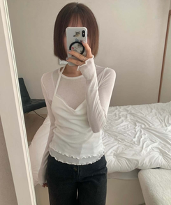 【SET】ホルターネックキャミソール＋レイヤードTシャツ(5color) IVORY