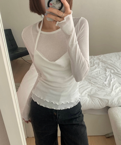 【SET】ホルターネックキャミソール＋レイヤードTシャツ(5color) IVORY