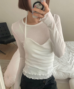 【SET】ホルターネックキャミソール＋レイヤードTシャツ(5color) IVORY