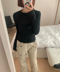 【SET】ホルターネックキャミソール＋レイヤードTシャツ(5color) BLACK