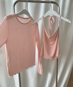 【SET】ホルターネックキャミソール＋レイヤードTシャツ(5color)