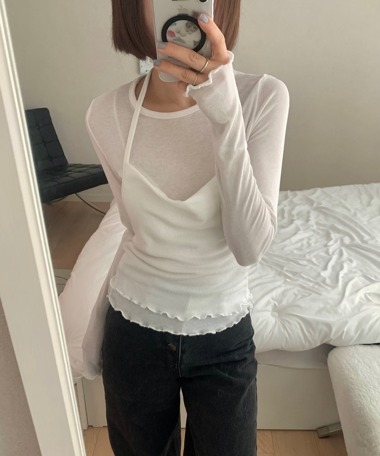 【SET】ホルターネックキャミソール＋レイヤードTシャツ(5color) IVORY