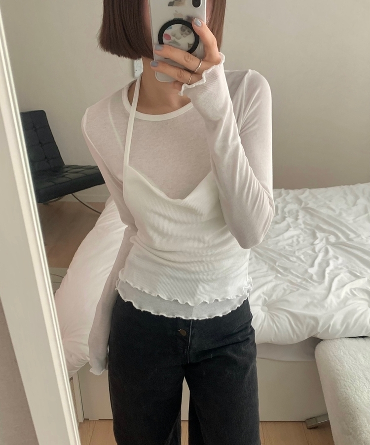 【SET】ホルターネックキャミソール＋レイヤードTシャツ(5color) IVORY