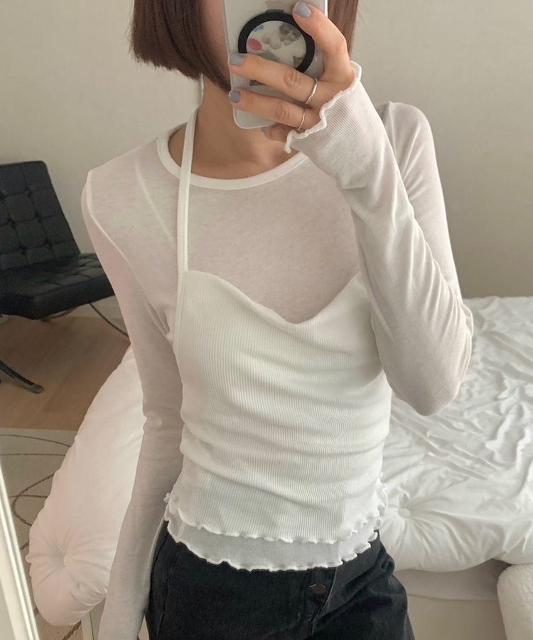 【SET】ホルターネックキャミソール＋レイヤードTシャツ(5color) IVORY