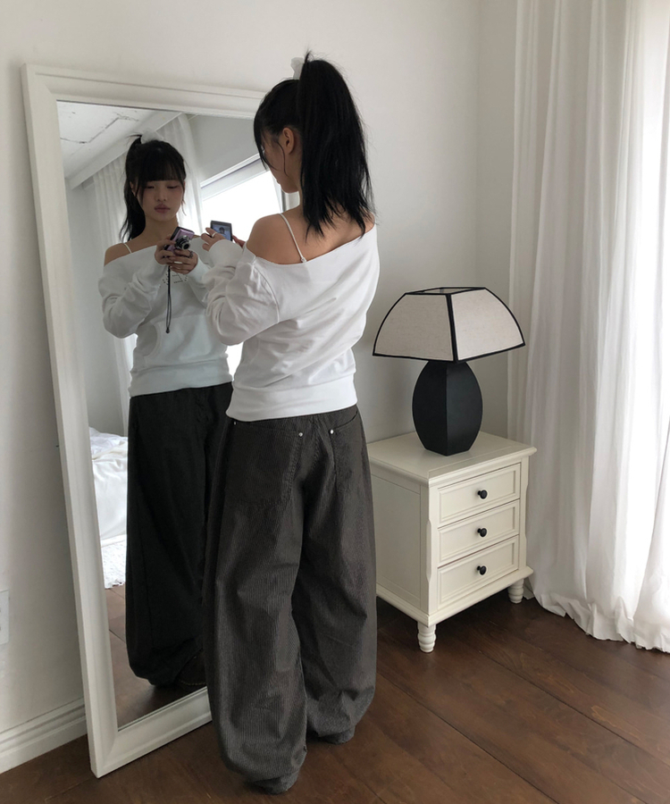 ストライプバルーンパンツ KHAKI