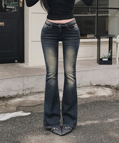 ウォッシュスリムブーツカットデニムパンツ DEEP DENIM