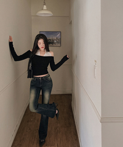 ウォッシュスリムブーツカットデニムパンツ DEEP DENIM