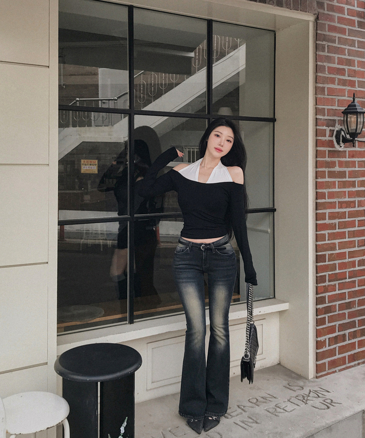 ウォッシュスリムブーツカットデニムパンツ DEEP DENIM