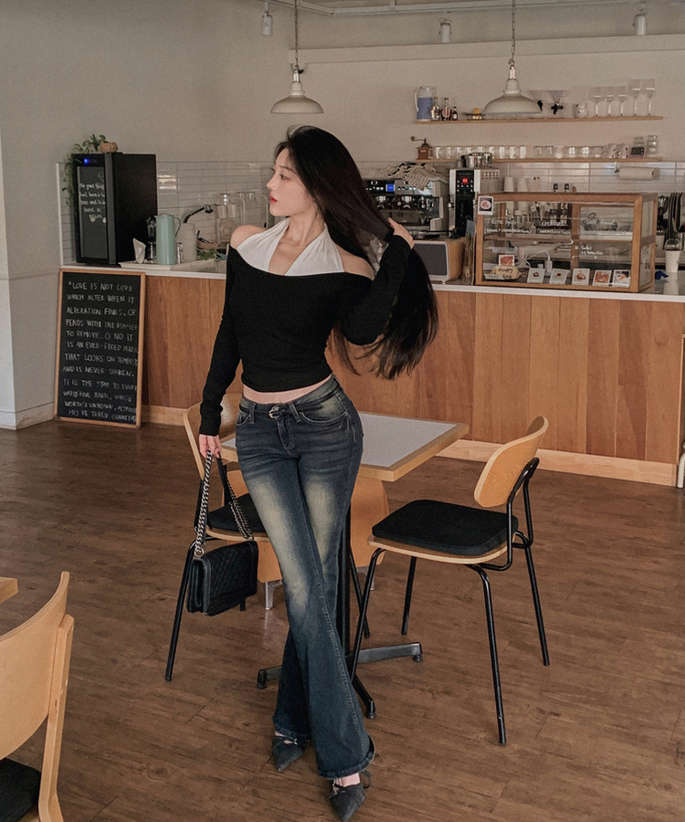 ウォッシュスリムブーツカットデニムパンツ DEEP DENIM